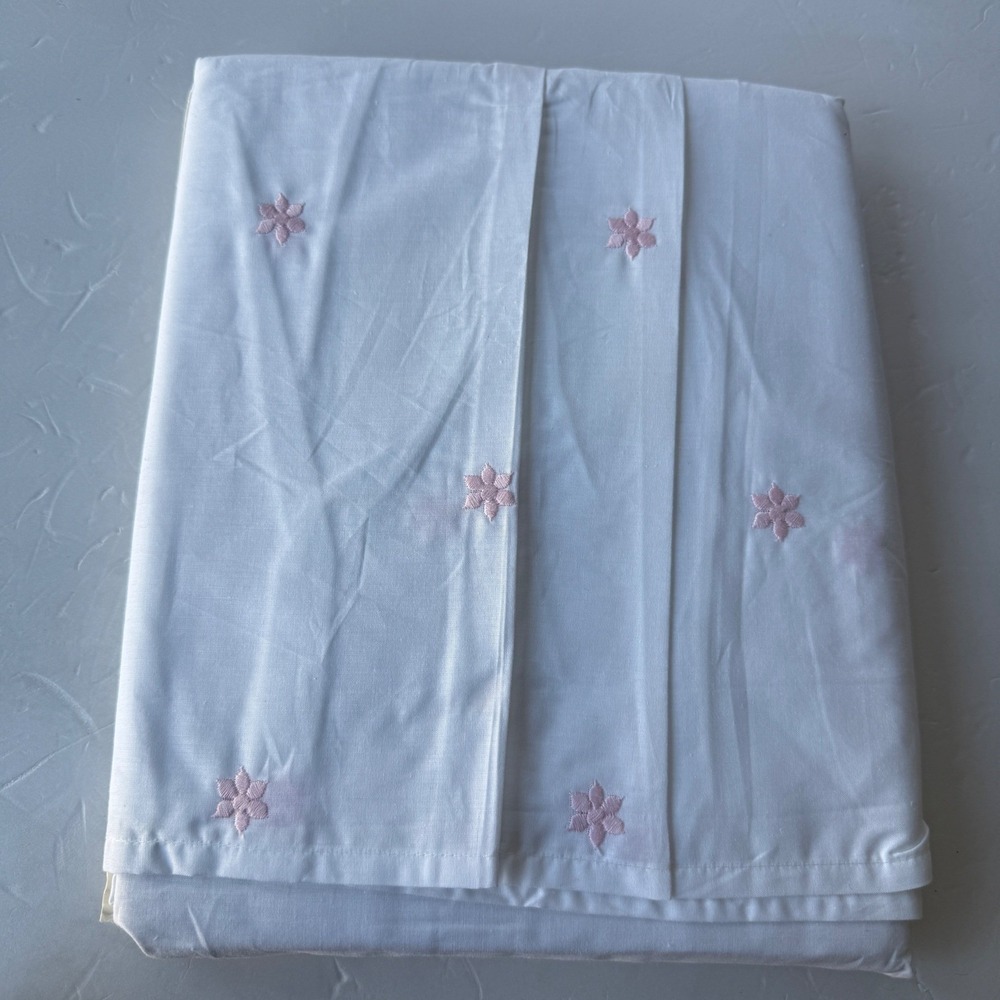 Laura Ashley Vintage Twin Dust Ruffle White Pink Embroidered Daisy Cotton New
